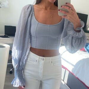Urban Outfitters Light Blue Puff Sleeve Top